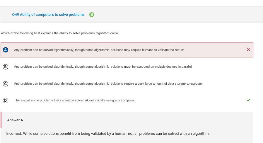 Question 49: Ability of computers to solve problems, 1.A