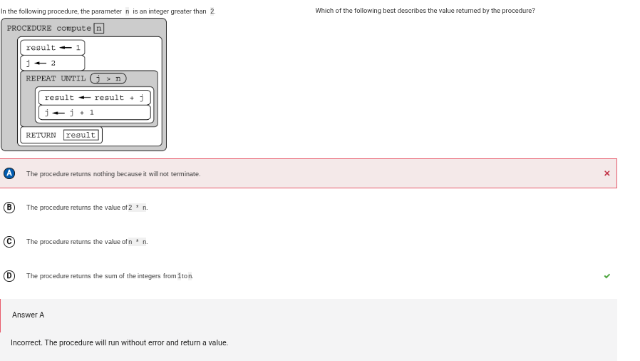 Question 25: Result of iteration statements, 4.B
